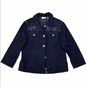 Chico’s Platinum Embroidery Jean Jacket